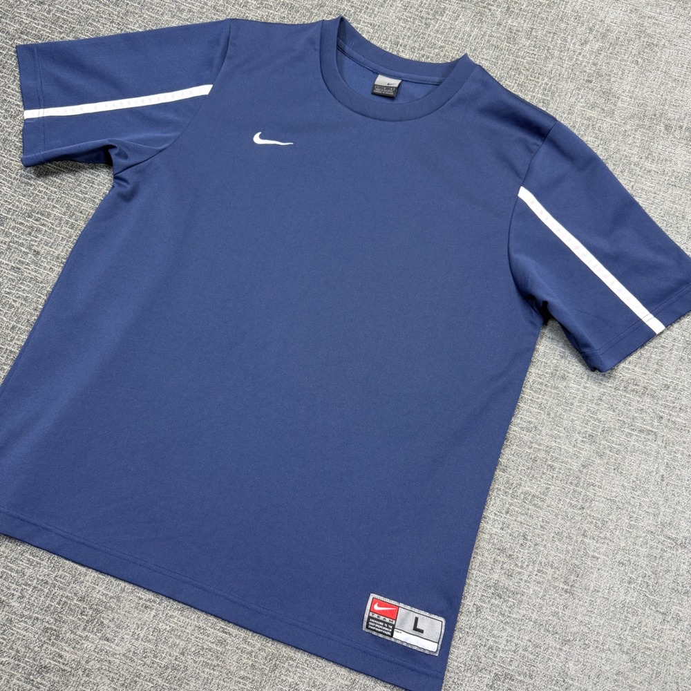 Nike Team Shirt Mens Large Navy Blue Dri-Fit Soccer Training Jersey Y2K